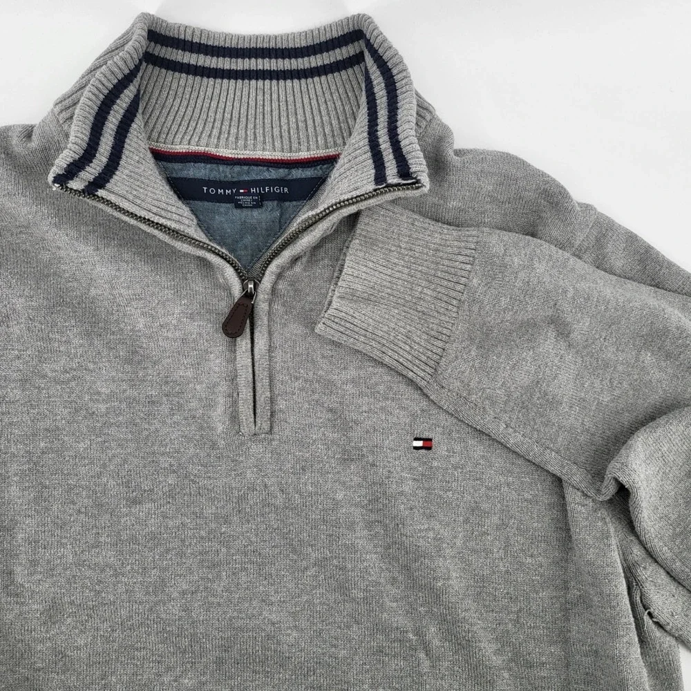 Tommy Hilfiger‎ Men's Grey 1/4 Zip Cotton Sweater Men's Size XXL Long Sleeve